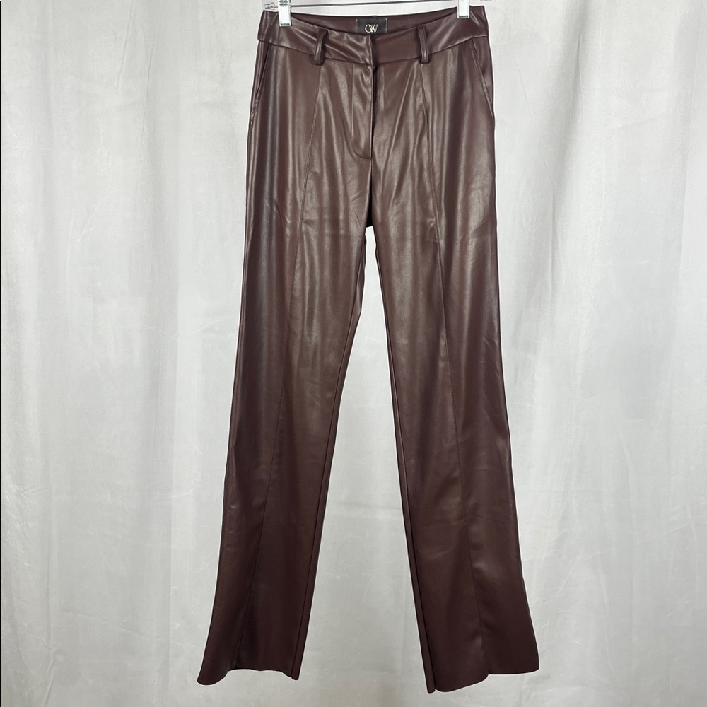OW Collection Amara‎ Faux Leather Pant in Brown.
